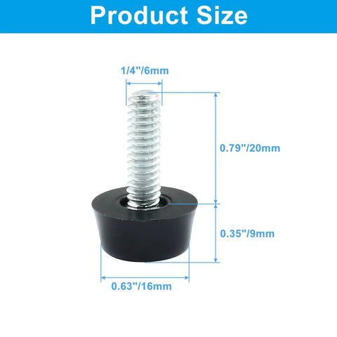 Twenty Four Pack Adjustable Furniture Leveling Feet Replace Wobbly Table Glides Screw In Leg Stabilizers One Quarter Inch Pitch Grip These Tight For A Rock Solid Foundation Wherever You Park Your Rig - Product size with dimensions displayed.
