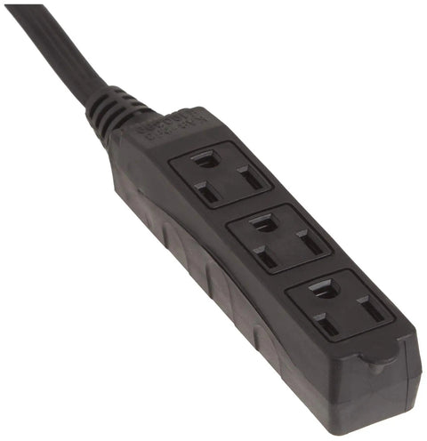 Light Duty Indoor Extension Cord 8 Foot 16 Gauge 3 Conductor With 3 Outlets Flat Design For Low Profile Clutter Free Setup 13 Amp 125 Volt Power Cord Black