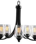 Shyloh 3 Light Chandelier In Coal Black, dimmable with clear seeded glass shades, modern industrial design