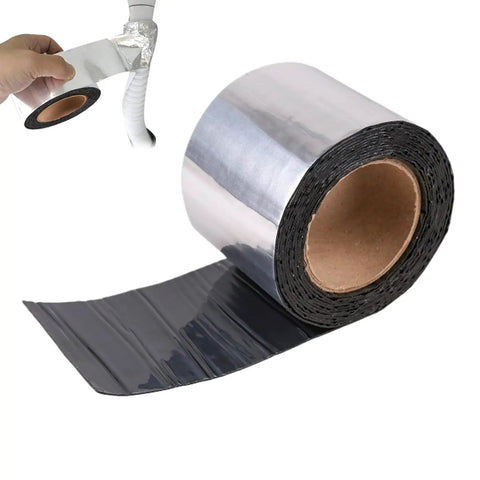 Heavy Duty Aluminum Foil Asphalt Self Adhesive Waterproof Sealing Tape roll with black backing, ideal for sealing outdoor leaks.