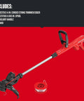 Corded 6.5 Amp String Trimmer With 14 Inch Cutting Width Push Button Line Feed 0.065 Inch Line on red background