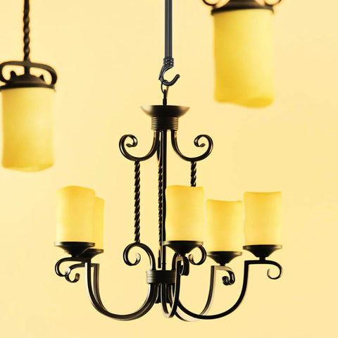 Heavy Duty Chandelier Downrod With Dual Hook And Ring, 5.7 Inch Ceiling Light Support Rod For Hanging Fixtures shown with chandelier