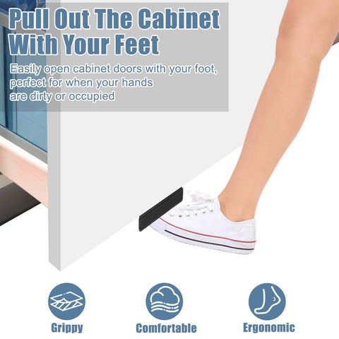 Foot Pull for Trash Cabinet Drawer With Touchless Hands Free Design showing use with a foot opening a full overlay cabinet