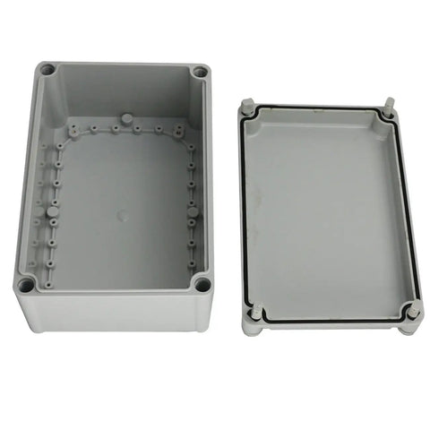 Dang Tough Weatherproof Plastic Junction Box Electrical Enclosure With Rock Solid IP67 Seals For Outdoor DIY Wiring Projects Includes Mounting Hardware Gray, showing interior and lid.