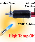 Close-up of high heat Jet Swet Pro Plug showing durable steel, aircraft aluminum, and EPDM rubber for water line repairs.