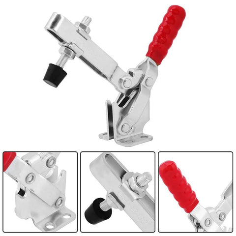 227Kg Heavy Duty Toggle Clamp Latch With Galvanized Steel Body for industrial assembly, close-up views of red handle and steel sections