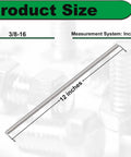 Two 12-inch 3/8-16 stainless steel right-hand UNC threaded all-thread rods
