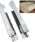 Heavy Duty 10 Inch Bottom Mount Soft Close Drawer Slides for cabinets, showing glides in silver and black design.
