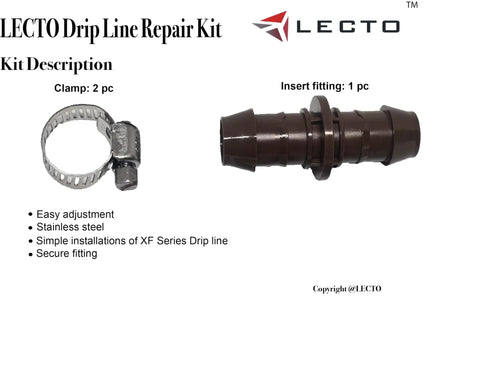 Universal Drip Line Repair And Extension Kit with plastic coupler and stainless steel clamps for 5/8 in, 1/2 in, 0.700 in tubing