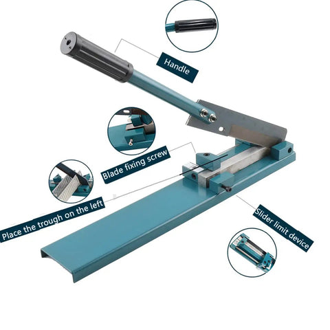 Wire Duct Cutter For Din Rail And PVC Trunking Manual Adjustable Cutting Tool With handle, slider, and blade fixing screw