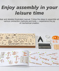 3D Wooden Steam Train Building Set For Adults With Wind Up Mechanical System And Track Rubber Band Powered Locomotive Kit components