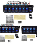 Heavy Duty Waterproof Rocker Switch Panel 5 6 8 Gang With LED Lights And Voltmeter for marine vehicles, aluminum construction.