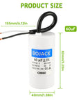 60uF 250V AC CBB60 Motor Run Capacitor Two Wire 50 60 Hz Cylinder Style 155mm length, 82mm height, 40mm width