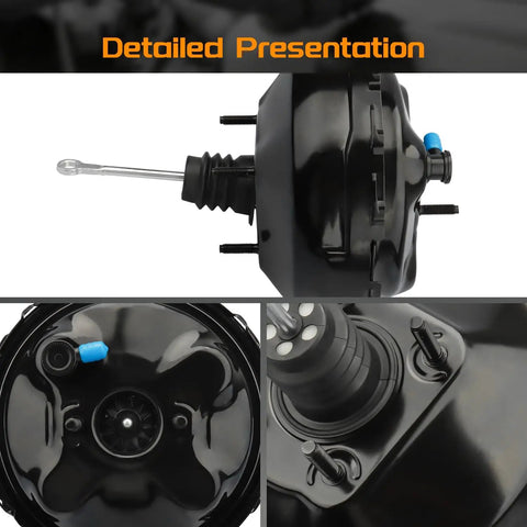 Bulletproof Vacuum Power Brake Booster Straight Swap For Chevy Tahoe GMC Yukon Cadillac Escalade K1500 K2500 C1500 C2500 Suburban 1997 To 2000 Zero Drama Install close-up of dual chamber design with fittings and housing details.