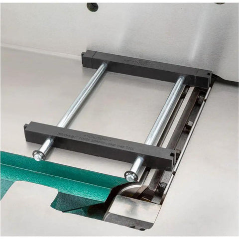 Magnetic Jointer Knife Setting Jig For 4 To 8 Inch Jointers With High Speed Steel Blades Durable Polycarbonate Body In Black shown on a jointer.