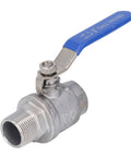 Heavy Duty Three Quarter Inch Npt Stainless Steel Ball Valve For Water Oil Gas Lines Featuring Rock Solid Shutoff And Zero Drip Leak Protection Engineered For Slick Flow And Tough Grind Use, close-up view with blue handle.