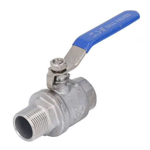 Heavy Duty Three Quarter Inch Npt Stainless Steel Ball Valve For Water Oil Gas Lines Featuring Rock Solid Shutoff And Zero Drip Leak Protection Engineered For Slick Flow And Tough Grind Use, close-up view with blue handle.