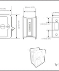 Solid Brass Pocket Door Pull With Privacy Lock Satin Nickel Finish Rectangular Reversible Handle For Sliding Doors Size Three And One Quarter By Two And One Quarter Inches Made In Taiwan Hardware Included technical drawing