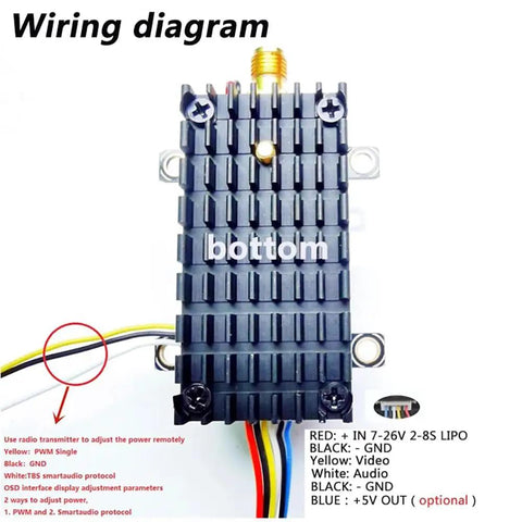 Wiring diagram of TX2500 V4 5 8 GHz FPV Transmitter With 2000mW Power Cooling Fan Ultra Long Range For RC FPV Fixed Wing Drones