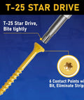 Deck Screws Number Eight By One And A Half Inch Three Hundred Fifty Pieces Exterior Wood Screws Epoxy Coated Rust Resistant Tan Decking Screws With Torx Drive T25 Bit Included For Treated Wood Fence And Outdoor Projects showing T25 Star Drive features