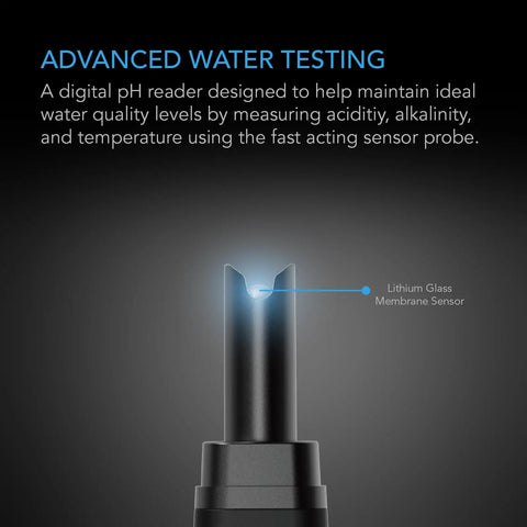 High Precision Digital pH Meter Pen With 0.1 pH Accuracy for Water Quality Testing displaying lithium glass membrane sensor.