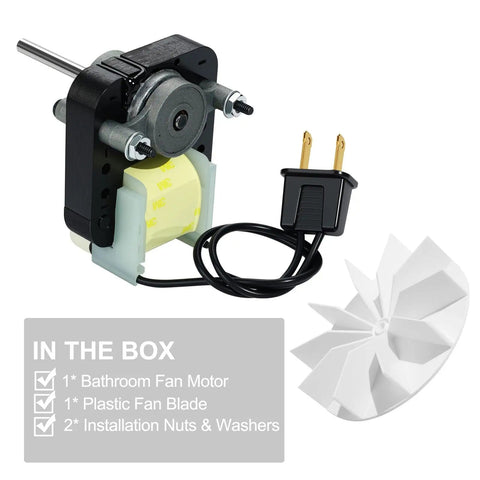 Universal Bathroom Exhaust Fan Motor Kit 120V 50CFM Quiet Upgrade For NuTone And Broan with components in box display