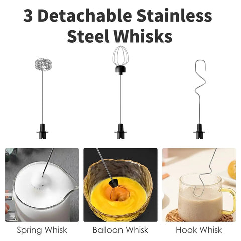 Rechargeable Milk Frother Handheld With 3 Detachable Stainless Steel Whisks 3 Speed Adjustable Electric Whisk Foam Maker