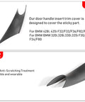 Close-up of black Door Handle Covers For BMW 3 Series And 4 Series Set Easy Install with anti-scratch treatment, showing design to cover sticky area.