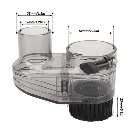 Clear ABS Dust Shoe for Router Milling and Engraving Machines, transparent, with 52mm spindle fit, 38mm hose adapter, nylon brush