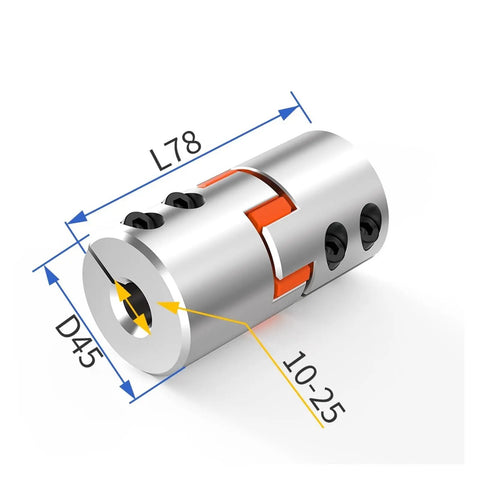 Premium Aluminium Flexible Plum Shaft Coupling For CNC And Motor Encoder With D45L78 Jaws Design, showing dimensions D45 and L78.