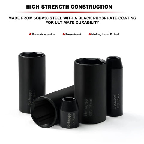 High strength construction sockets in All In One 54-Piece One Fourth Inch Drive Socket Set With 72-Tooth Ratchet, CR-V Steel.