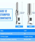DTP 2 Pin Waterproof Automotive Connectors Kit with size 12 stamped contacts, dimensions, and specifications for electrical plugs.