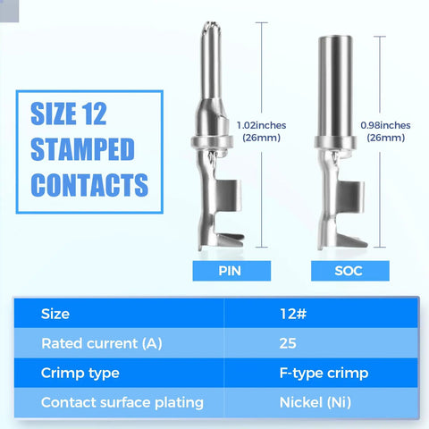 DTP 2 Pin Waterproof Automotive Connectors Kit with size 12 stamped contacts, dimensions, and specifications for electrical plugs.