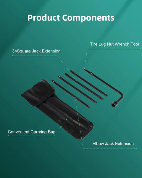 Spare Tire Tool Set For Ford Ranger 1998-2011 With Lug Wrench Tool, 3 extension segments, jack tip extension, and storage bag