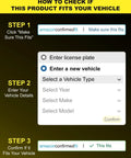 Steps to check fitment for cabin air filter with activated carbon, includes vehicle selection menu and confirm button