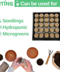 Seedling Starter Trays 5 Pack For Microgreens And Veggies Shallow 1010 Nursery Trays With Drain Holes shown with seed starters