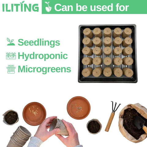Seedling Starter Trays 5 Pack For Microgreens And Veggies Shallow 1010 Nursery Trays With Drain Holes shown with seed starters