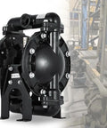 Tough As Nails Air Operated Double Diaphragm Pump Aluminum Body Nitrile Diaphragms, front view, showing 1 inch ports.