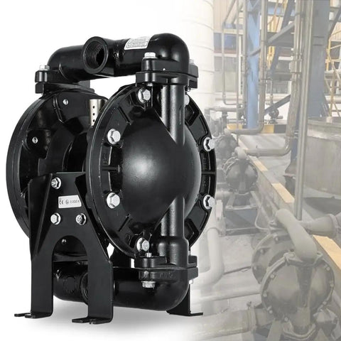 Tough As Nails Air Operated Double Diaphragm Pump Aluminum Body Nitrile Diaphragms, front view, showing 1 inch ports.