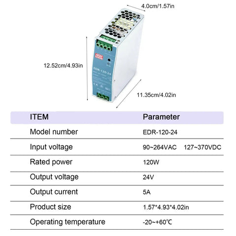 Rock Solid 12 Volt DIN Rail Power Supply 120W 10A Industrial AC DC For Semiconductor Equipment Wide Input Low Voltage Supply Built For The Job Rugged Metal Case, 1.57x4.93x4.02in
