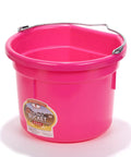 Flat Back Plastic Horse Feed Bucket With Metal Handle For Easy Hanging In Stall, 8 Quart Capacity, Durable Polyethylene, Hot Pink Color