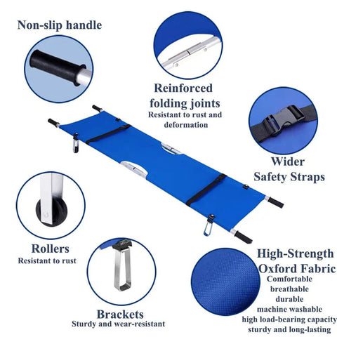 Detailed view of Two-Fold Emergency Medical Stretcher, Portable Grab-And-Go Rescue Stretcher With Lightweight Aluminum Frame features.