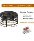 Industrial 3 Light Rustic Semi Flush Mount Ceiling Light With Metal Cage Seed Glass Shade Black Farmhouse Chandelier packaging