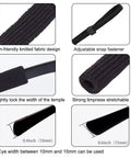 Close-up of black adjustable straps showing knit fabric texture and snap fastener, part of Six Pack Eyewear Straps For Glasses And Sunglasses Adjustable Neck Lanyard Cord Holder Sports And Everyday Eyewear Retainer Straps For Men And Women Colorful Rope Style Keepers.