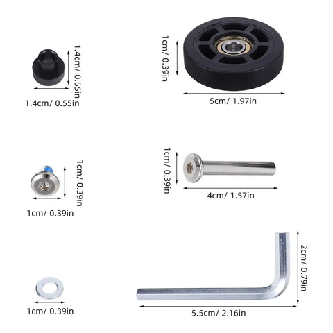 Universal Luggage Wheel Replacement Kit With Quiet Roll, Four Swivel Wheels, Easy Install For Travel Bags And Suitcases, Smooth 360 Degree Rotation, Durable Plastic Build For Everyday Travel; black wheel parts with 5cm size