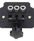 Dead On Precision Self Centering Doweling Jig Kit With Spot On Drill Guide Locator showing precision steel guide pins and adjustment knob.