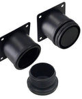 Set Of 4 Adjustable 2 Inch Stainless Steel Furniture Legs For Cabinets Sofas Tables And Shelves Round 2 Inch Diameter Feet Includes Mounting Plate And Screws Heavy Duty Durable Black Finish, close-up of black mounting plates and legs.