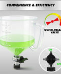 Shop Grade 18 Piece No Mess Coolant Funnel Kit With Universal Adapters showing a transparent funnel with green fluid and quick-release valve.