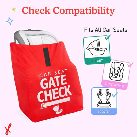 Red Go To Gate Check Car Seat Travel Bag For Airplane Lightweight Protective Cover with car seat inside, fits all car seats