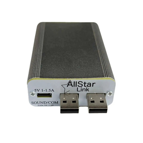 Front view of Shari PiHat Portable On The Go SA818 Ham Allstar Radio Interface for Raspberry Pi, USB ports visible